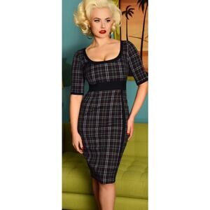 Glamour Bunny XL Emily Check Pencil Dress in Black and Grey Pinup